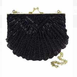 La Regale Black Beaded Shell Evening Clutch